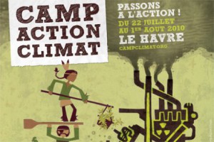 Affiche promouvant le camp Action Climat du Havre en 2010. Source terraeco.net. Graphisme WYZ et Collectif Camp Action Climat